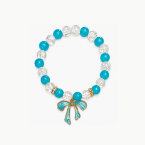 aquawhitecrystalring Blue Bow Charm With Crystal Beads